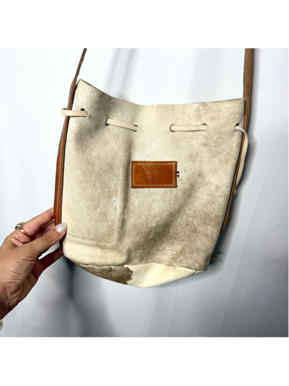 Atelier Luxembourg Leather Western Bucket Shoulder Bag, One Size, Beige/Brown